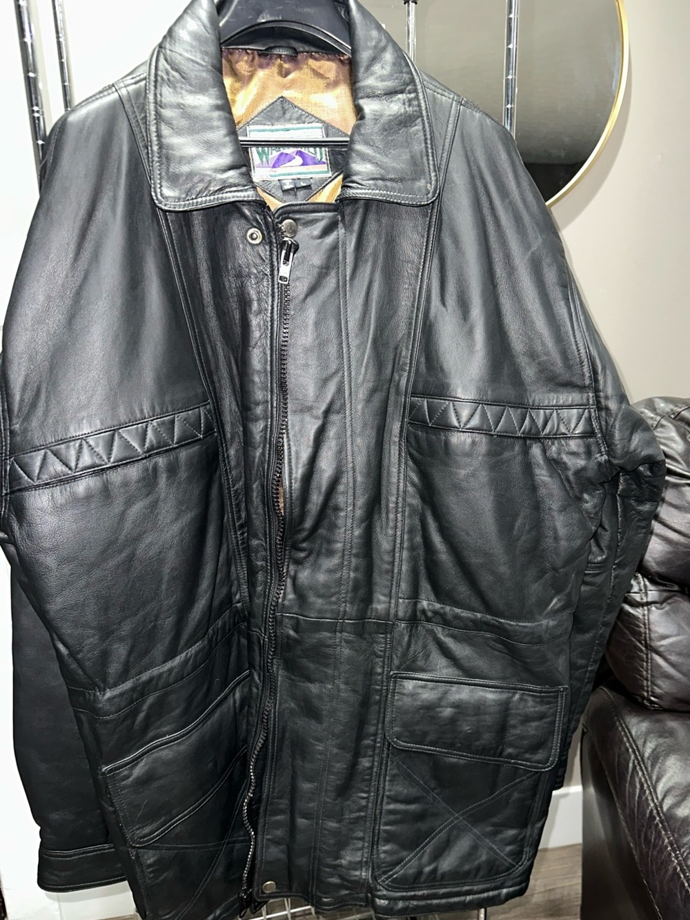 William Barry Black Leather Trench Coat